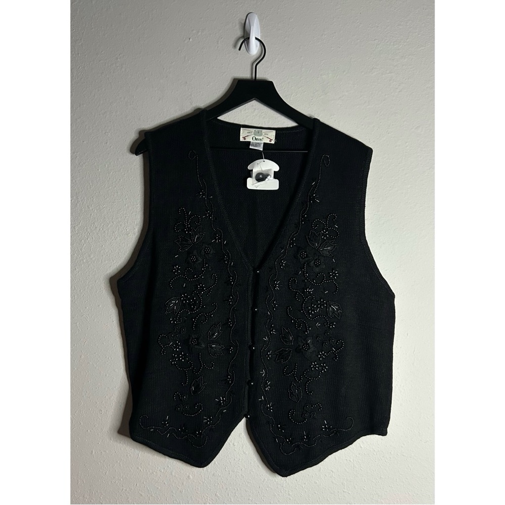 Orvis Black Embellished Beaded Sweater Vest Size XL